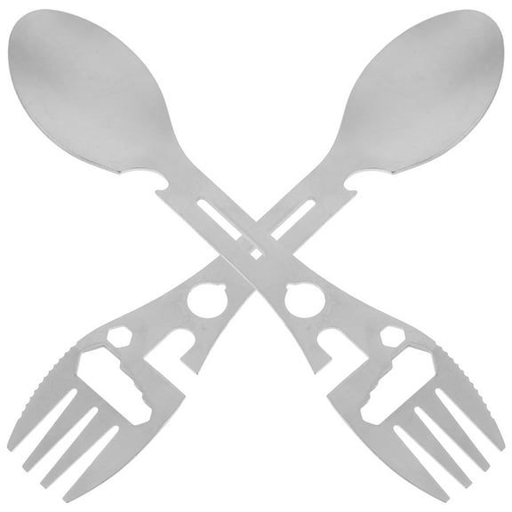 MLINS Camping Spork Made of Durable Stainless Steel with Bottle Opener Function for Home Use Silver 2 Pieces