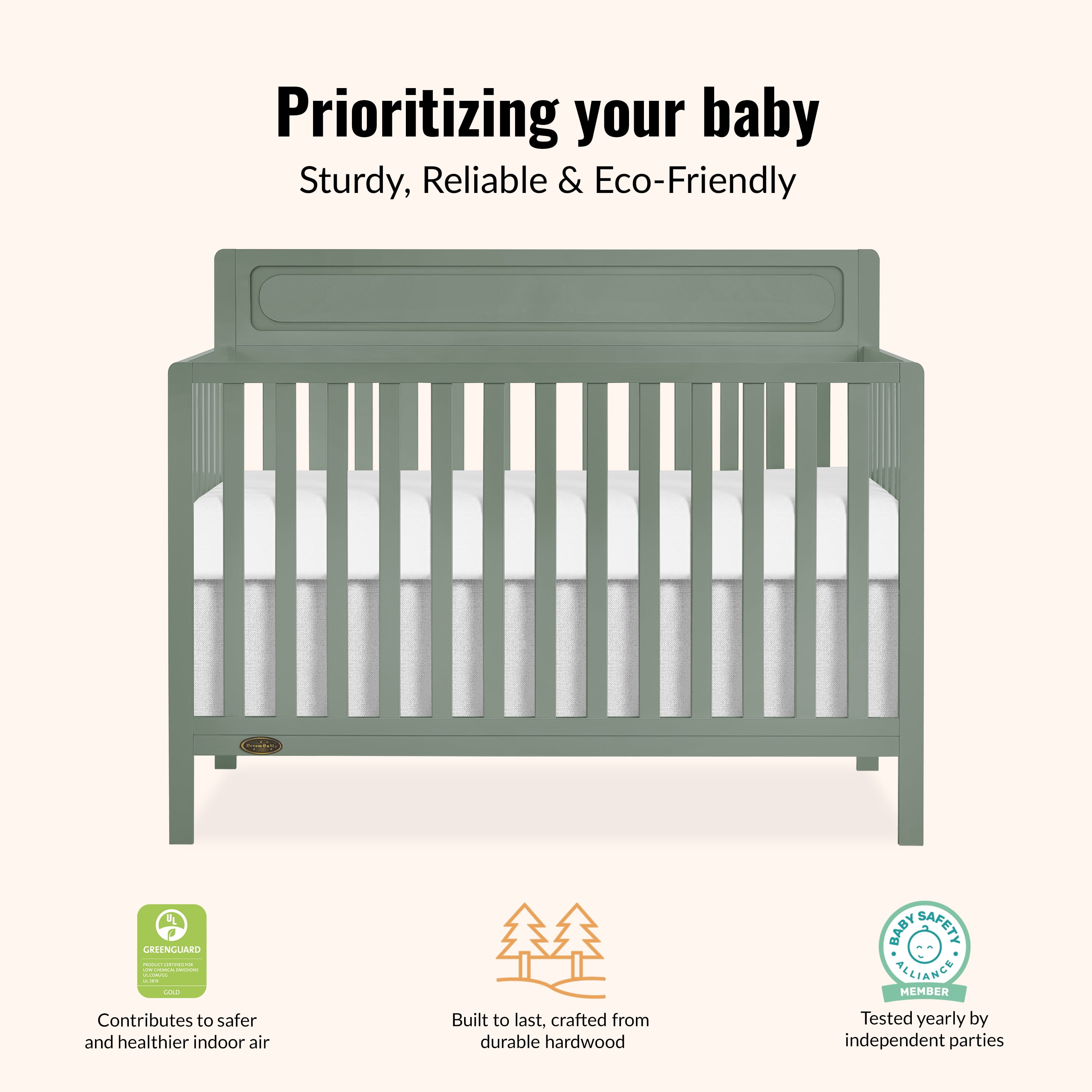 Dream On Me Avery 5-in-1 Convertible Crib, Meadow Green
