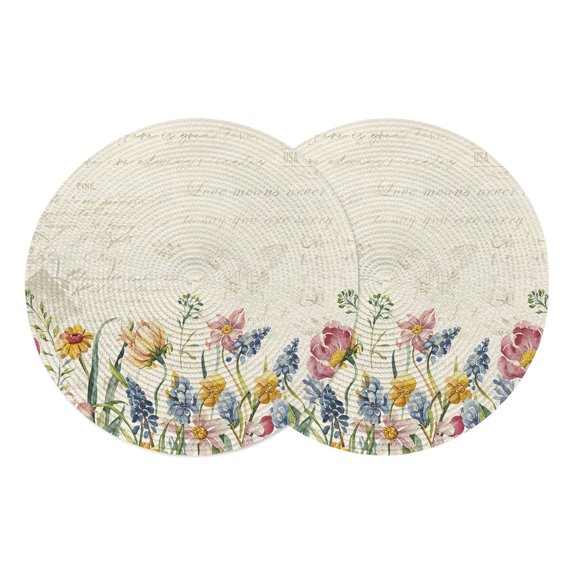 Round Placemats Farmhouse Country Flower 15 inch Set of 2 Table Mats for Dining Table Vintage Heat Resistant Non-Slip Kitchen & Home Decorative Place Mat Set