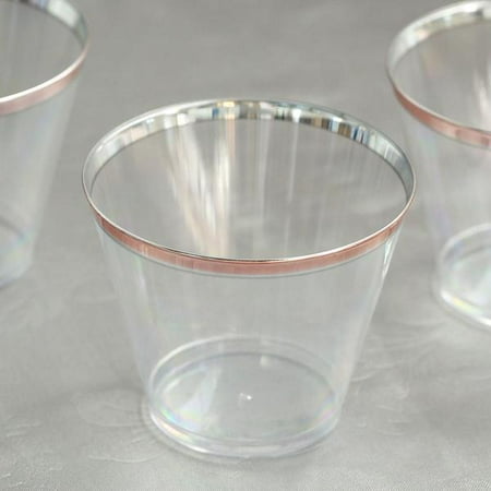 Rim Of A Glass Efavormart 6 Pack Disposable Plastic Cups | 10 oz | Rose Gold | Rimmed Design Disposable Glasses for Party Events ()