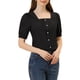 thumbnail image 4 of INSPIRAR CHIC Blusa de Algodón de Cuello Cuadrado con Botones para Mujeres de Manga Corta Negra S, 4 of 6