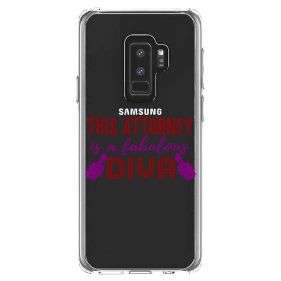 DistinctInk Clear Shockproof Hybrid Case for Samsung Galaxy S9  PLUS (6.2" Screen) - TPU Bumper Acrylic Back Tempered Glass Screen Protector - This Attorney is a Fabulous Diva