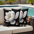 thumbnail image 3 of 2 Pack Outdoor Waterproof Throw Pillow Covers,Spring White Floral Flower on Black Decorative Square Patio Pillowcases for Chair Couch Sofa 16x16in, 3 of 9