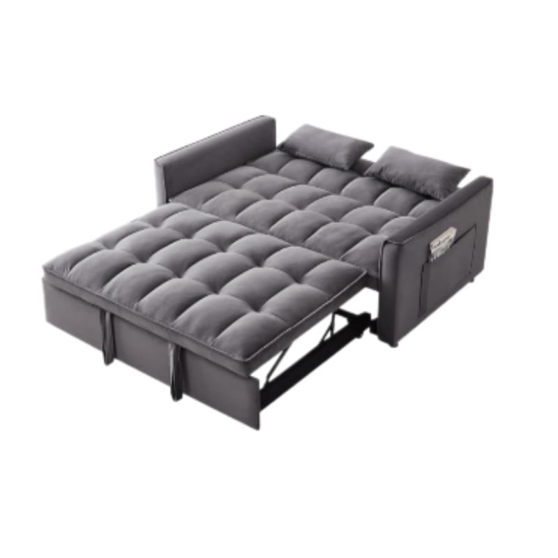 3 in 1 Convertible Sleeper Sofa Bed, 55" Modern Loveseat Pull Out Couch with Adjustable Reclining Backrest & Side Pockets, Velvet Loveseat for Living Room