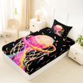 thumbnail image 4 of Castle Fairy Basketball Ice Cream Twin Sheets 3pcs, Sport Theme Graffiti Splash Bedding, Black Pink,1 Fitted Sheet, 1 Flat Sheet and 1 Pillowcase, 4 of 6