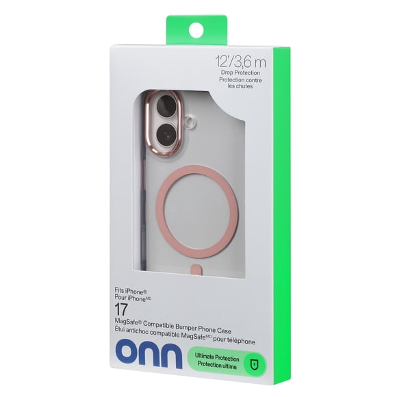 onn Compatible Soft Shell Bumper Phone Case for iPhone 17 MagSafe, Clear & Pink