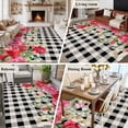 thumbnail image 5 of Area Rug for Living Room, Pink Roses Valentine's Day Non-Slip Indoor Large Carpet for Bedroom/Dining Room, Black White Plaid Spring Floral Washable Low-Profile Rectangle Floor Runner Rugs - 5 x 7 Ft, 5 of 7
