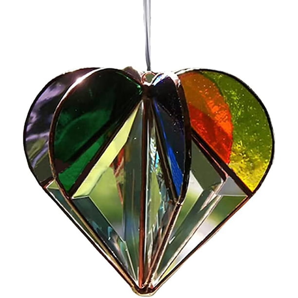 Ventana De Cristal De Corazón De Arcoíris De Múltiples Caras De Cristal De Corazón Transparente, Adorno Colgante Para Interiores Y Exteriores, Regalos De Decoración Methold HA044467-01