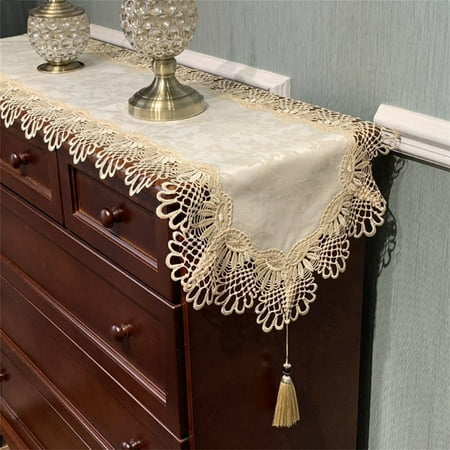 

Lace Table Runner European Style Embroidered Tassels Rectangle Tablecloth -A-40x300cm(16x118inch)