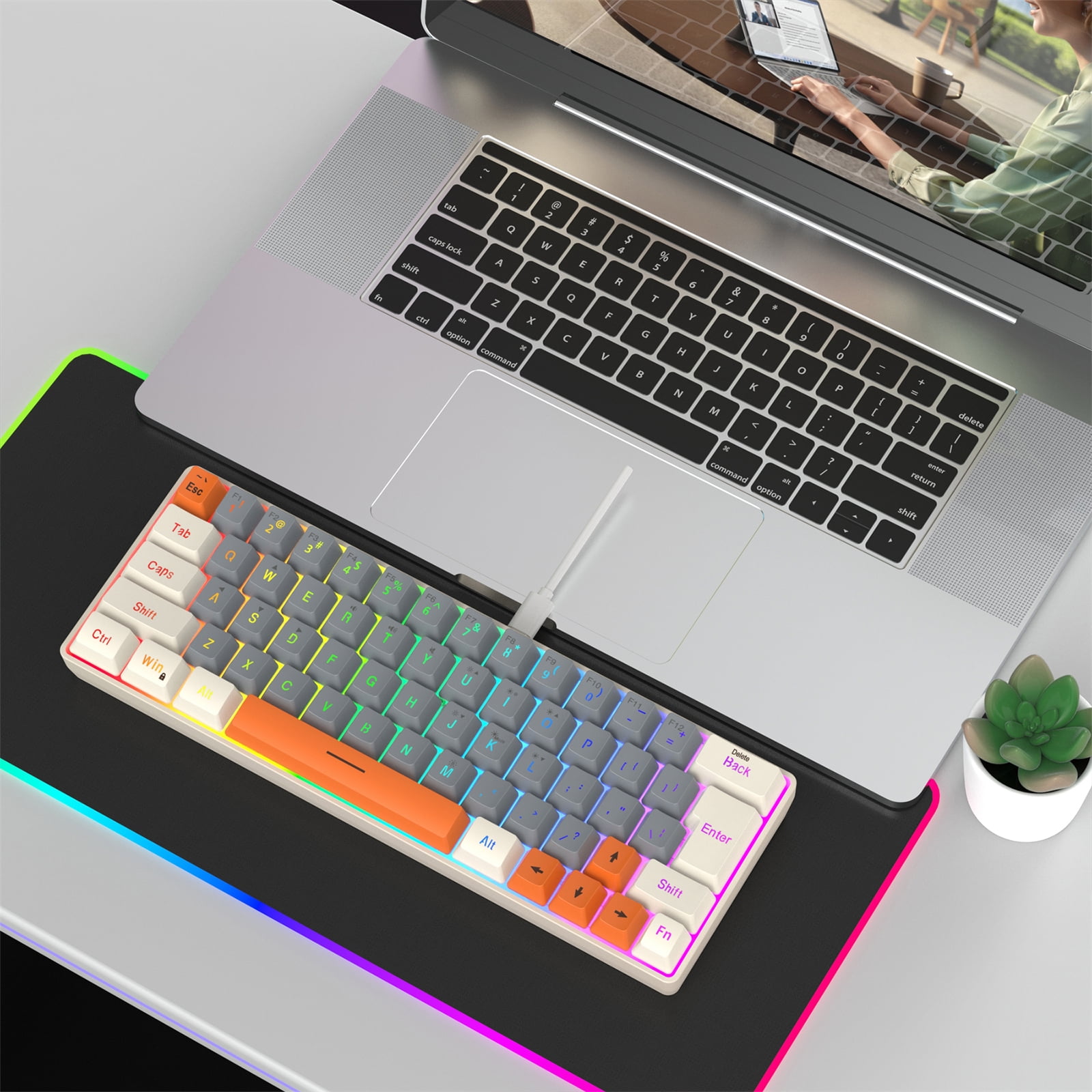 Corded Gaming Keyboard for Gamers LED Backlits LED Mechanical Keyboard 63 Key Desktop Computer Keyboard for Gaming