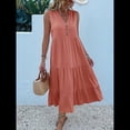 thumbnail image 4 of Vestido Informal para Mujer, Sin Mangas, Cuello en V, Botones, para Playa, con Volantes Escalonados, Falda , Vestidos Midi. Color Naranja M, 4 of 9