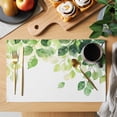 thumbnail image 2 of Summer Green Leaves Placemats Set of 4 Simple Eucalyptus Branch Plants Place Mats Indoor Wipeable Table Mats Washable Cloth Dining Table Placemats for Kitchen Holiday Party Home Decor 13x19 Inch, 2 of 9