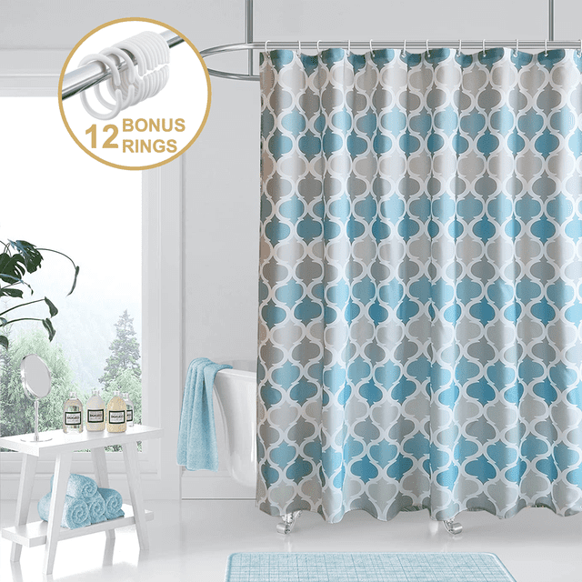 ComfiTime Rideau de Douche Boho avec Crochets – Rideau de Salle de Bain en Tissu à Ourlet Lesté, Résistant à la Moisissure/mildiou, Hydrofuge, Lavable à la Machine, Résistant à la Décoloration, Blue Moroccan, 72 x 72