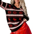 thumbnail image 3 of Women's Christmas V-neck Loose Elk Contrast Color Sweater for Fall and Winter, Festive and Cozy, Ideal as Christmas Sweaters for Women and Christmas Gifts,Red,Size L, 3 of 5