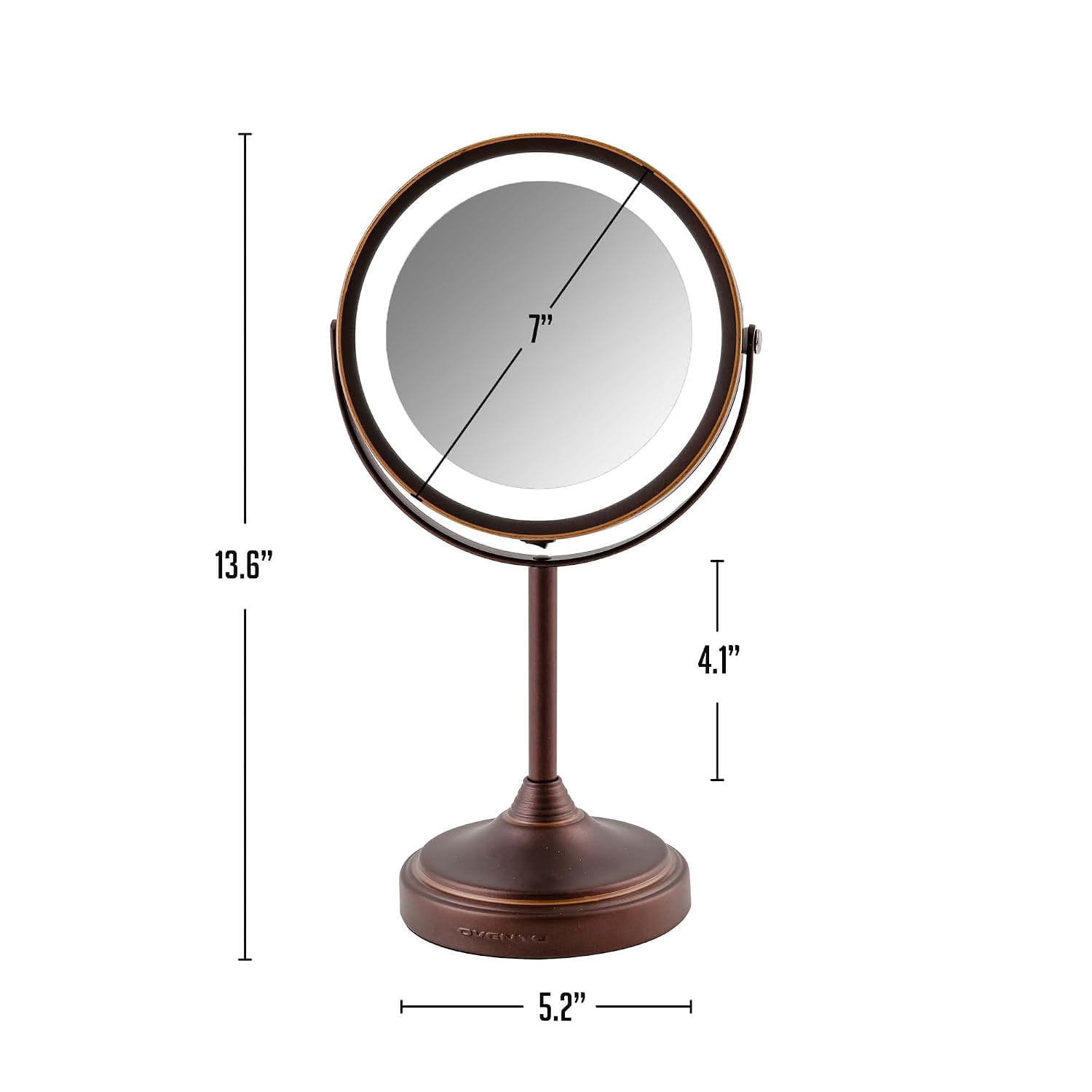 OVENTE 7" Rechargeable Lighted Tabletop Makeup Mirror with 1X/7X Magnification, Double Sided Magnifying Vanity Mirror, 360° Swivel Design, LED White Light and USB Plug, Antique Bronze MCTR70ABZ1X7X