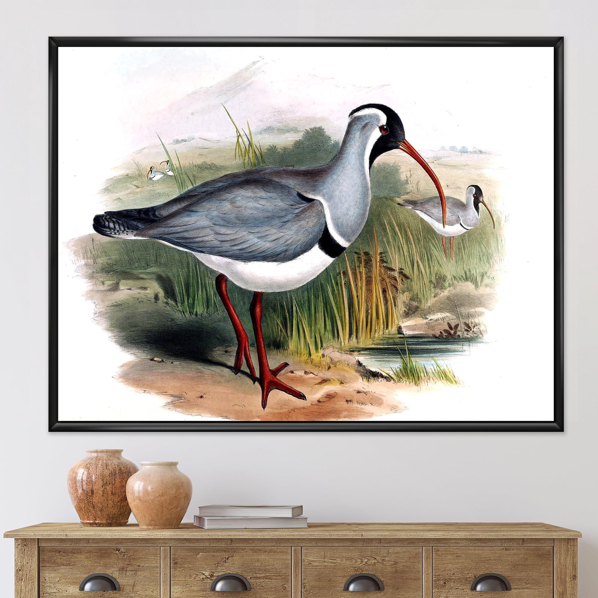 Vintage Countryside Birds In Wild 20 in x 12 in Framed Painting Canvas Art Print, by Designart