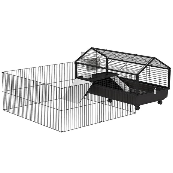 Topcobe Small Animal Playpen Cage with Rolling Caster, Water Bottle 46.5", Indoor Outdoor Pet Shelter, Small Animal Habitat