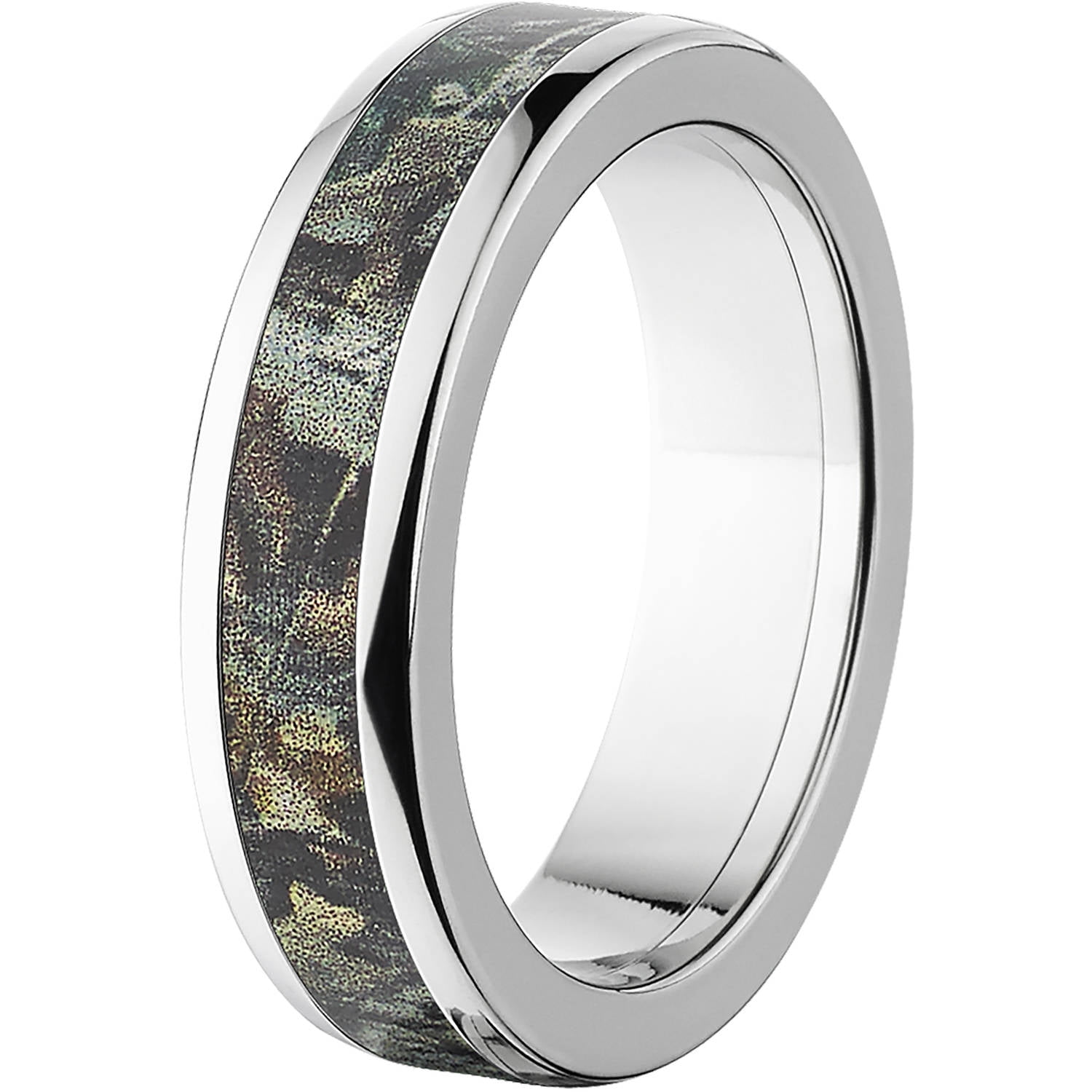 Timber Men's Camo 6mm Stainless Steel Wedding Band with Polished Edges and Deluxe Comfort Fit