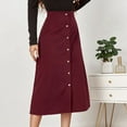 thumbnail image 3 of High Waist, Single-Breasted, Soft & Stylish A-Line Casual Wear for Women, Size XL Red Wine-colored Midi Skirt, 3 of 6