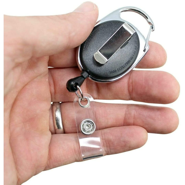 Bulk 100 Pack - Badge Reel with Carabiner & Belt Clip - Dual Clip  Retractable ID Holder with Reinforced Vinyl Strap Clip to Attach Access Key  Card, Keychain or Name Tag by