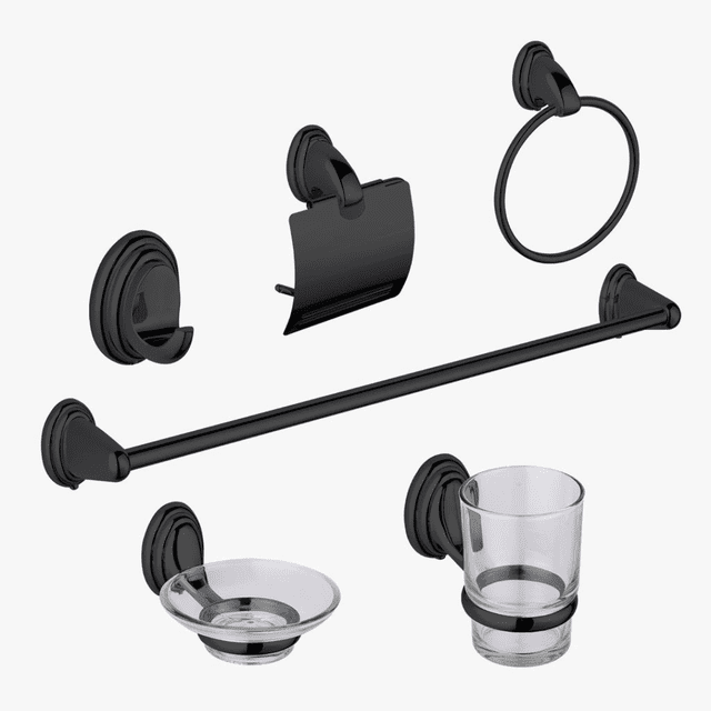 JUEGO DE ACCESORIOS DE BAÑO 6 PIEZAS MAXIMS 3100-6N ACABADO NEGRO MATE