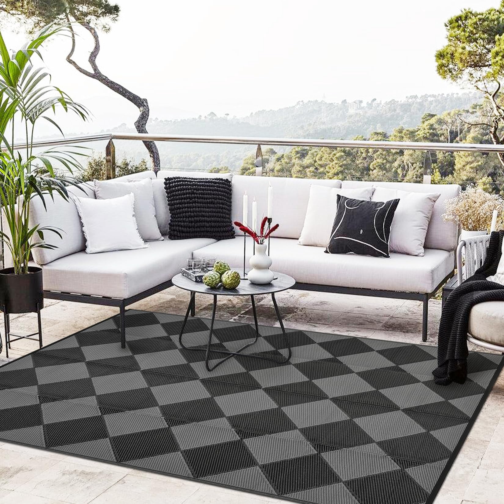 Volkmi Check Adult Outdoor Rugs, 9x12ft, Waterproof,Collapsible, Easy Clean