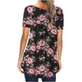 thumbnail image 4 of ICHUANYI Clearance Women's Fashion Printed Tank Top Round Neck Loose Short Sleeve Pullover Top(Pink, L) ICHUANYI WER2023081017107, 4 of 5