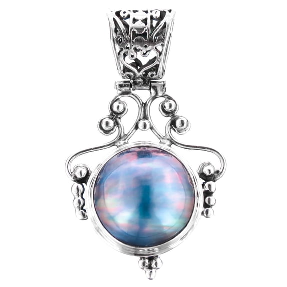 Blue Mabe Cultured Pearl 925 Sterling Silver Pendant, 1 9/16"