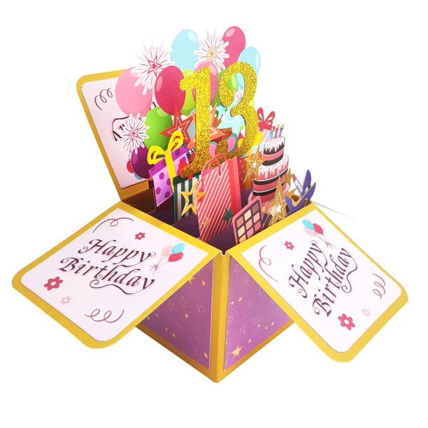 Tarjeta Pop Up Asmallgf Feliz 13.º Cumpleaños Regalo 3D