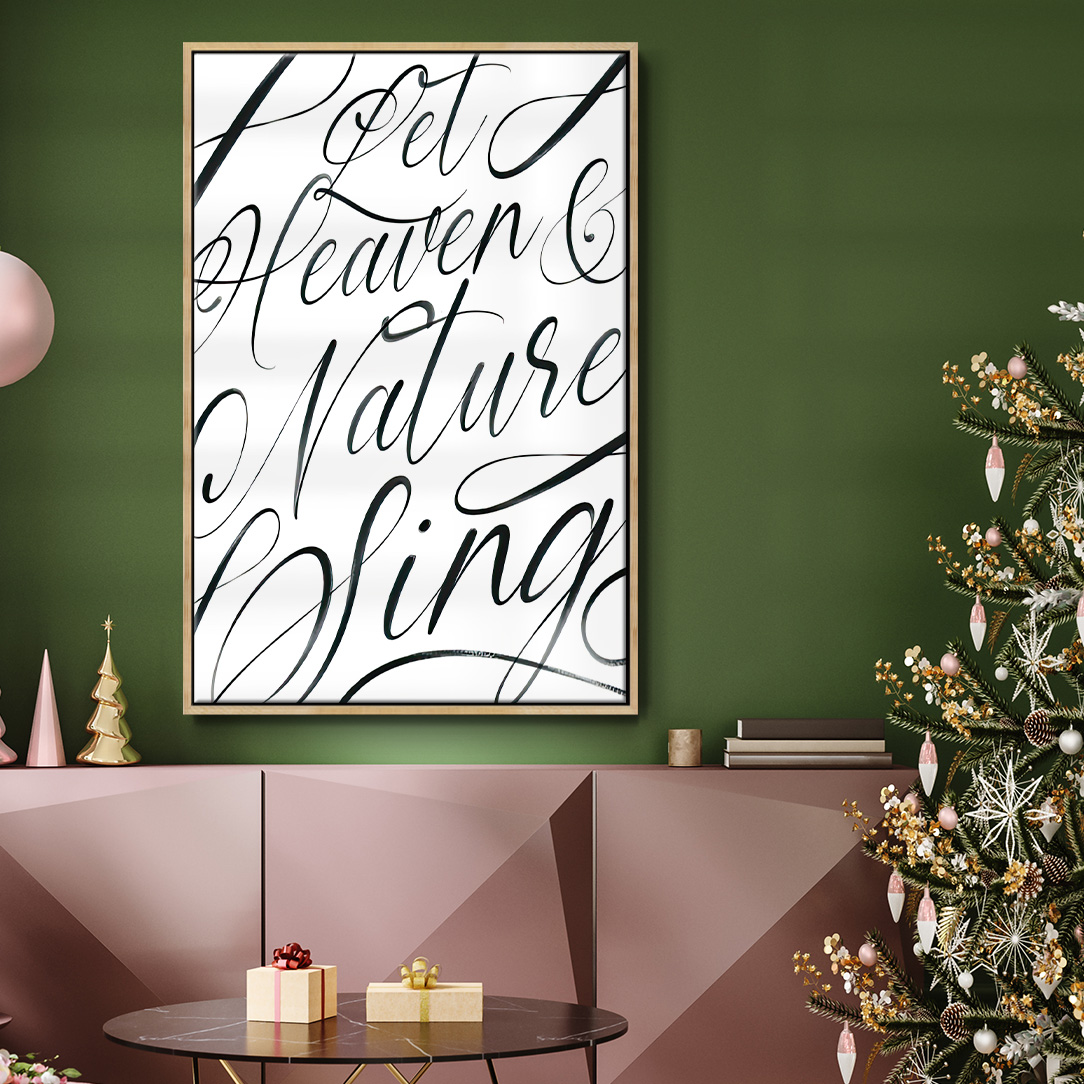 Heaven and Nature - Framed Gallery Wrapped Holiday Canvas - 17 x 25 - Natural Wood Frame