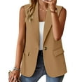 thumbnail image 2 of Breezora Women Sleeveless Blazer Vest Casual Office Wear Lightweight Open Front Waistcoat Summer Breathable Layering Piece M Size Khaki, 2 of 6