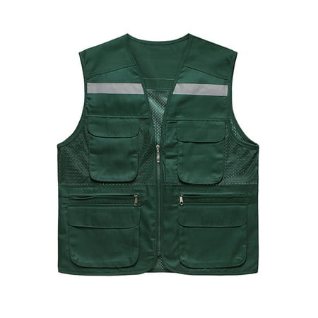 

Beiwei Women Zipper Sleeveless Jacket Safety Plain Breathable High Visibility Vest WorkWear Outdoor Vests with Pockets Grass Green XL