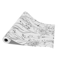 KFFKFF Peel and Stick Wallpaper, 17.7 x 393.7 inch Contact Paper with White Line Art Botanical Floral Design, Waterproof and Self-Adhesive Vinyl Roll for Bedroom, Kitchen, Bathroom