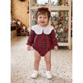 thumbnail image 4 of RUINIXCW Baby Girl Winter Outfits Long Sleeve Plaid Print Romper with Headband, 4 of 8