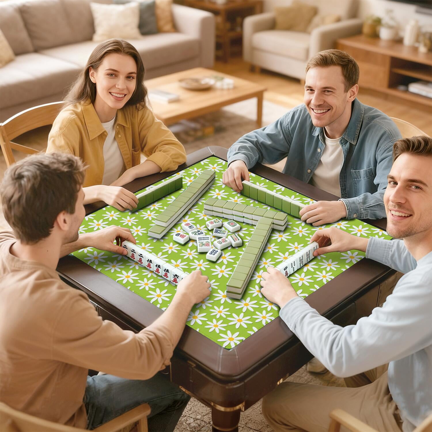 Floral Rubber Mahjong Play Mat 31.5x31.5 Inches Provides Quiet Non-Slip Experience for Tile Games and Board Games