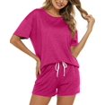 thumbnail image 3 of ZANKLEY Womens 2 Piece Short Sleeve Pajama Set with Pocketed Drawstring Shorts Soft Casual Loungewear for Summer Sleep and Lounge, 3 of 11