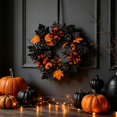 thumbnail image 4 of Halloween Wreaths for Front Door,16.5 inch Black Maple Leaves Wreath with Pumpkin,Halloween Door Wreath for Indoor Outdoor Wall Window Porch Patio Garden Farmhouse Home Party Prom Decor,Z-Black, 4 of 8