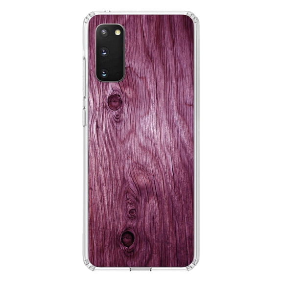 DistinctInk Clear Shockproof Hybrid Case for Galaxy S20 PLUS / 5G (6.7" Screen) - TPU Bumper, Acrylic Back, Tempered Glass Screen Protector - Fuchsia Weathered Wood Grain Print - Printed Wood Image