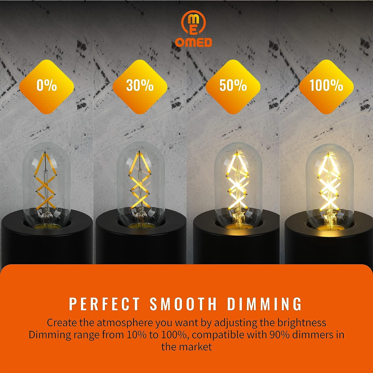 OMED Fishbone LED Filament Vintage Edison Light Bulbs, T45/T14 E26 4W Antique Tubular Light Bulbs 40 Watt Equal, 400LM 2700K Soft White Spiral Retro Tube Light Bulbs, Clear Glass, 6 Pack