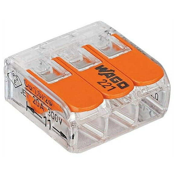 WAGO 221-413/VE00-2500 221 Series 3 Conductor AWG 24 – 12 Transparent Body Connector w/Levers - 50 item(s)