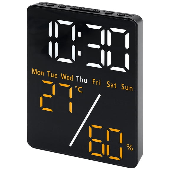 REGALWOVEN Dimmable LED Alarm Clock - 3-Level Brightness, Large LED Display, Dual Alarms for Bedroom Black Housing and Orange Light 3.5"L x 1.0"W x 4.7"H