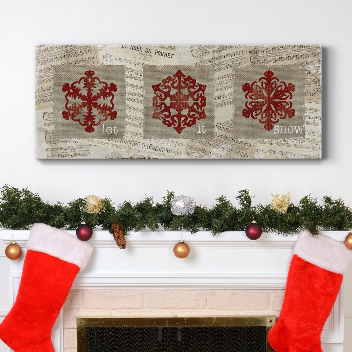 Burlap Music Snowflakes Premium Gallery Wrapped Canvas - Ready to Hang