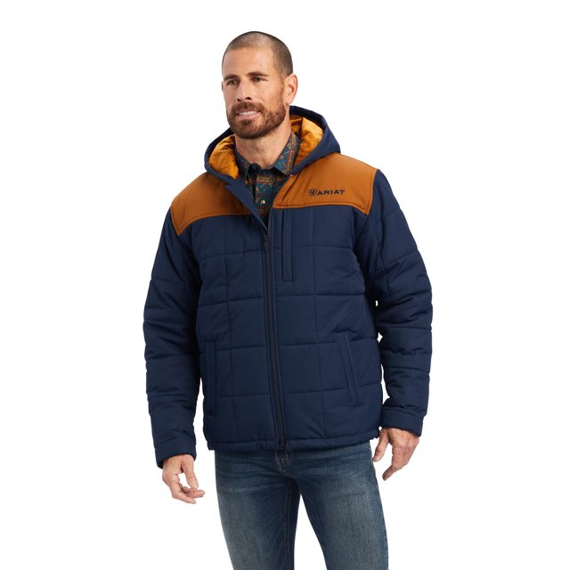 Chaqueta ARIAT Crius con capucha aislante para hombre, color azul marino, talla M
