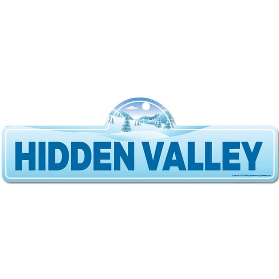 Hidden Valley Street Sign | Indoor/Outdoor | Skiing Skier Snowboarder Décor for Ski Lodge Cabin Mountian House | SignMission personalized gift