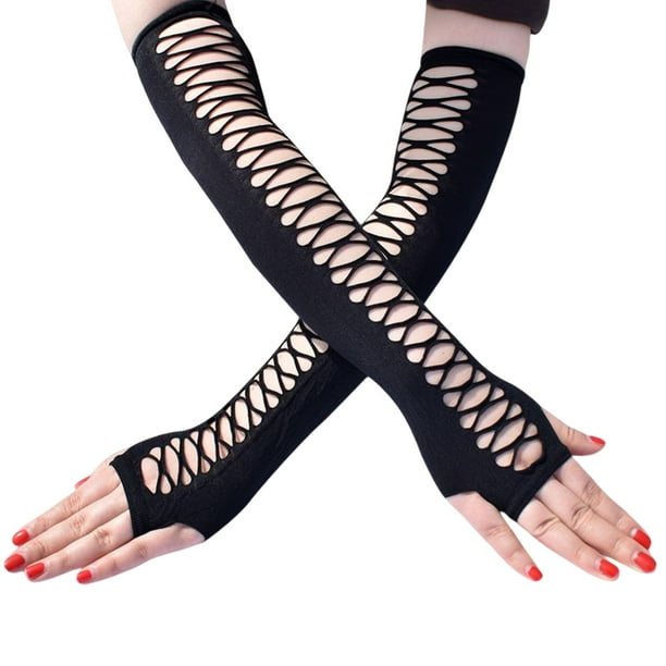 Guantes Largos Sin Dedos De Mujer De Rejilla Hueco Gótico Para Niñas Traje De Noche SM SunniMix guantes negros sin dedos