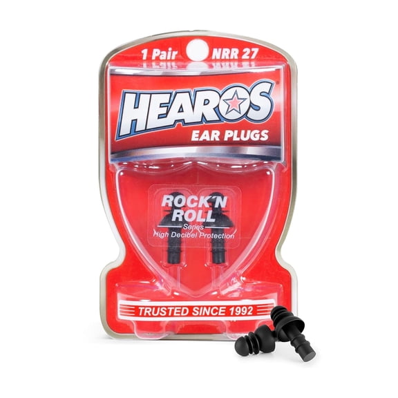 HEAROS Rock 'n Roll Ear Plugs, Reusable Ear Plugs for Hearing Protection with Case, Black, 1 pair