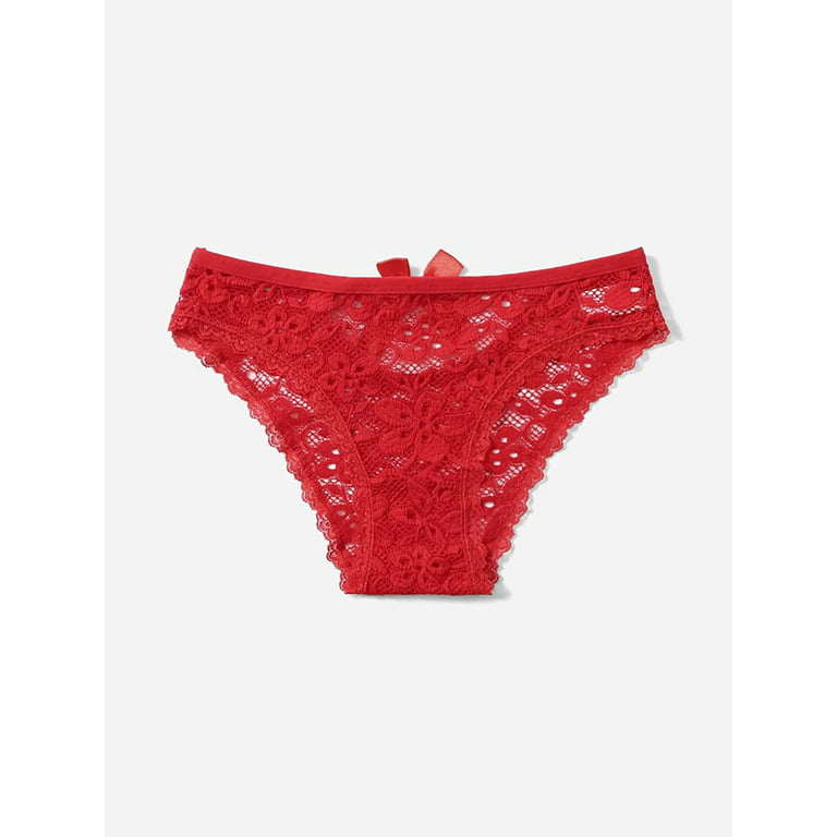 SheIn Women's Floral Sheer Lace High Waist Panties Lace Up Back