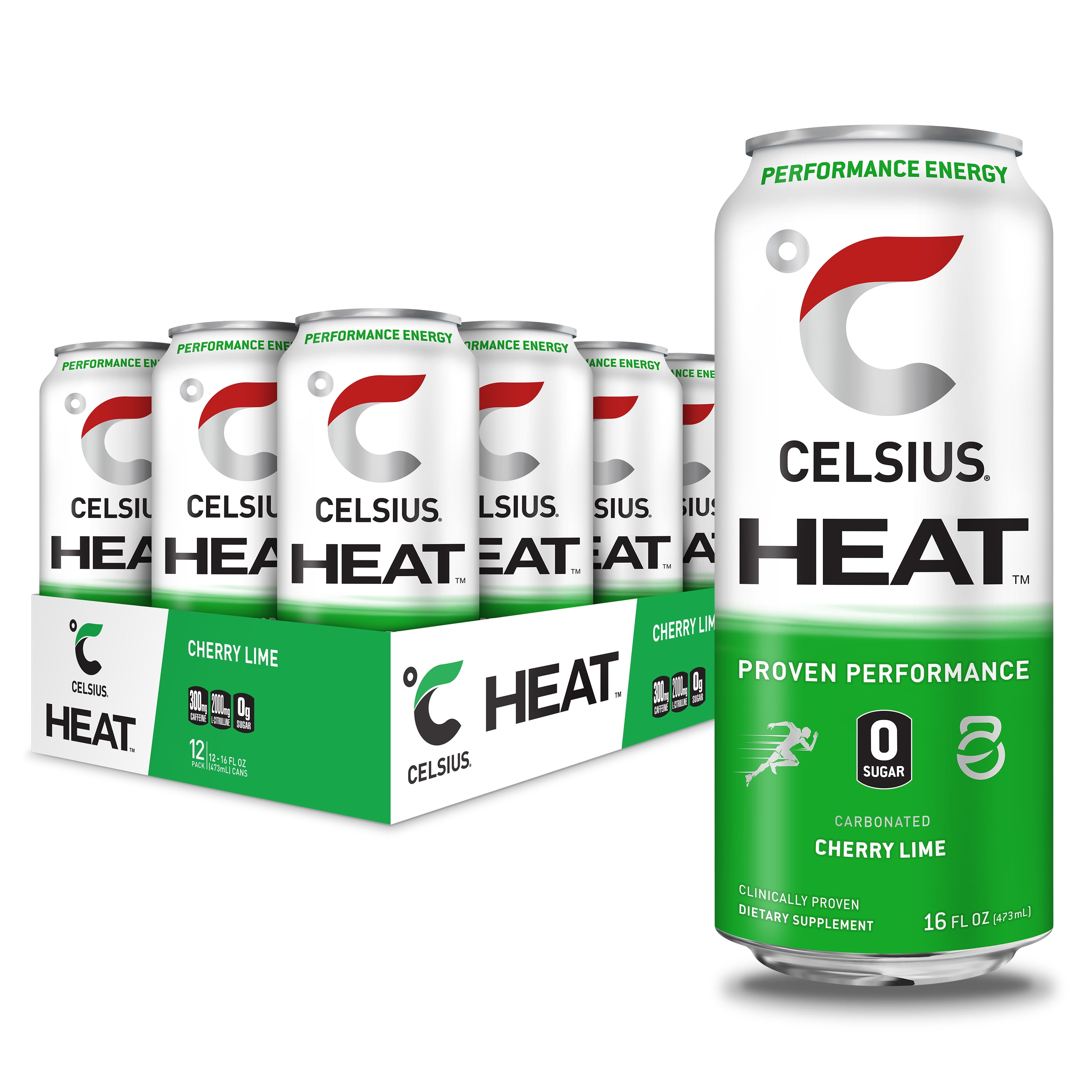 CELSIUS HEAT Cherry Lime Performance Energy Drink, Zero Sugar, 16oz
