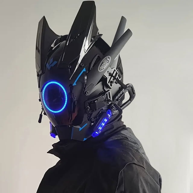 Mask Round Lights Wing Braid Lights Makeover Festival LED Light Up Mask Tech Helmet