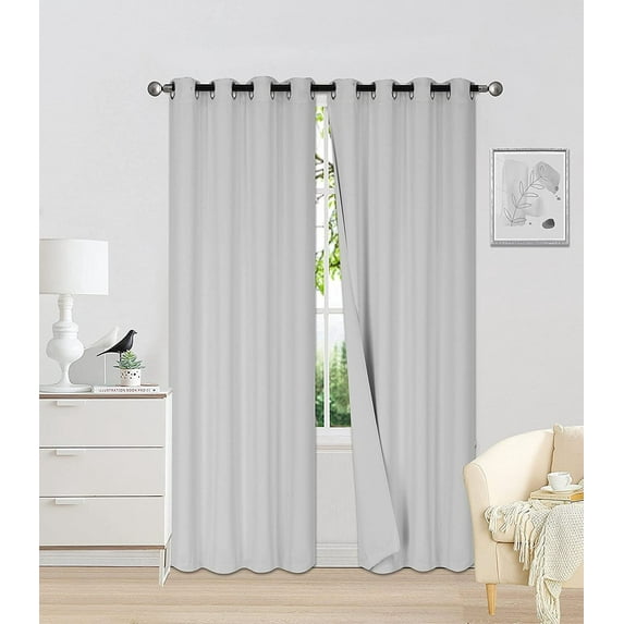 Sapphire Home Double Microfiber Blackout Curtains - 2-Panel Sets of 54x108 100% Black Out Curtains for Bedroom - 3-Layer Foam Insulated, Sun Blocking Window Curtain - MicroBlkout, 108", Silver